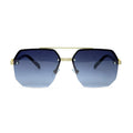 Geometric Sunglasses with Navy Lenses and Silver Hardware