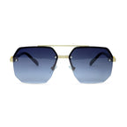 Geometric Sunglasses with Navy Lenses and Silver Hardware