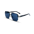 Geometric Sunglasses with Navy Lenses and Silver Hardware