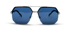 Geometric Sunglasses with Navy Lenses and Silver Hardware