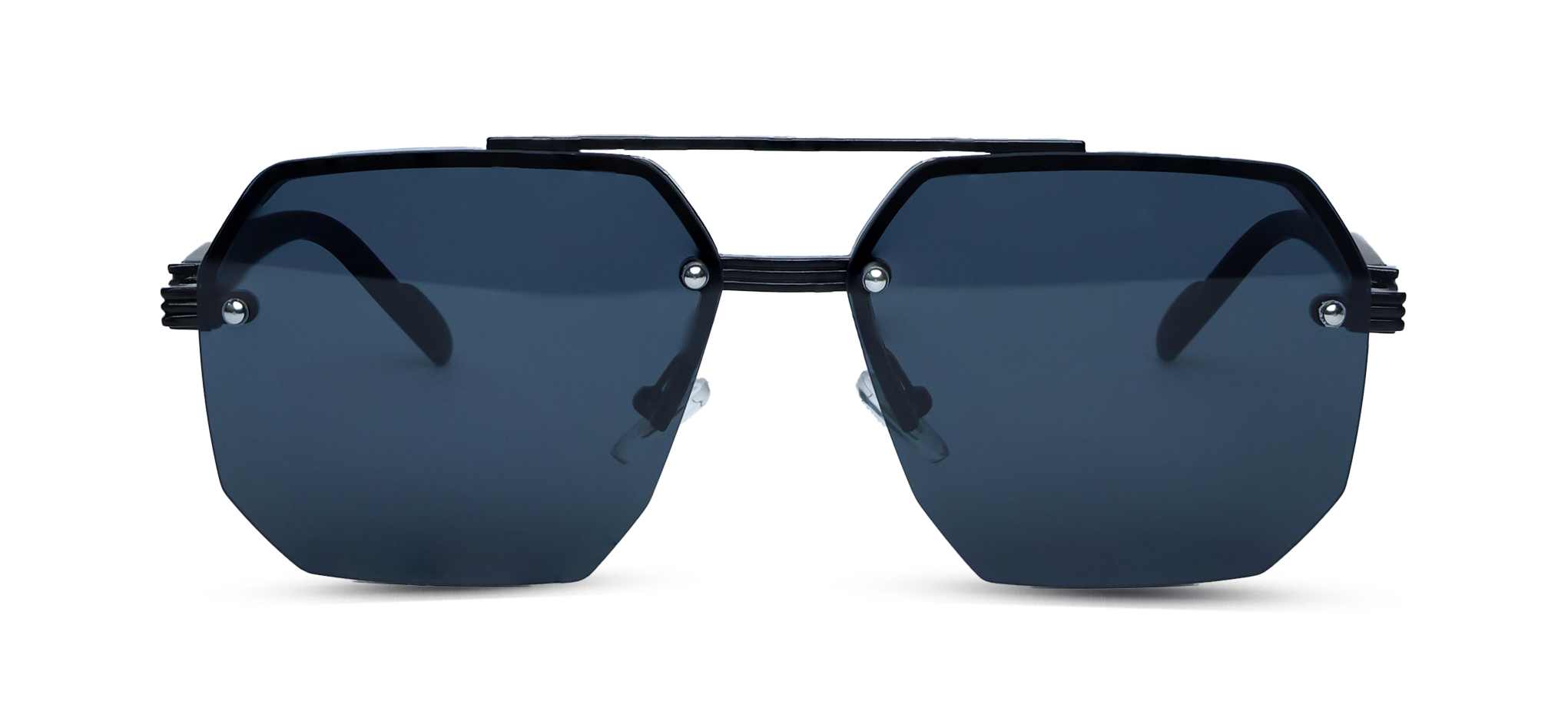 Geometric Sunglasses with Navy Lenses and Silver Hardware (57156 - GOLD-BK - S.BLUE)