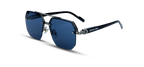 Geometric Sunglasses with Navy Lenses and Silver Hardware