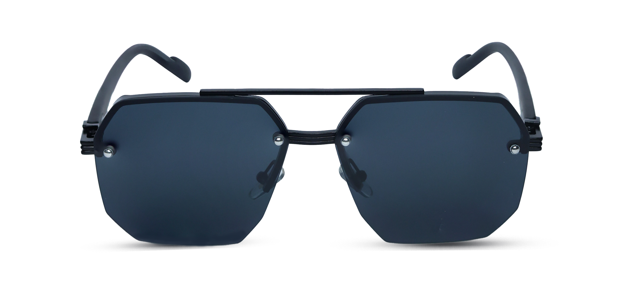 Matte Black Geometric Shield Sunglasses  (57156 - GOLD - M.BK - S.SMK)