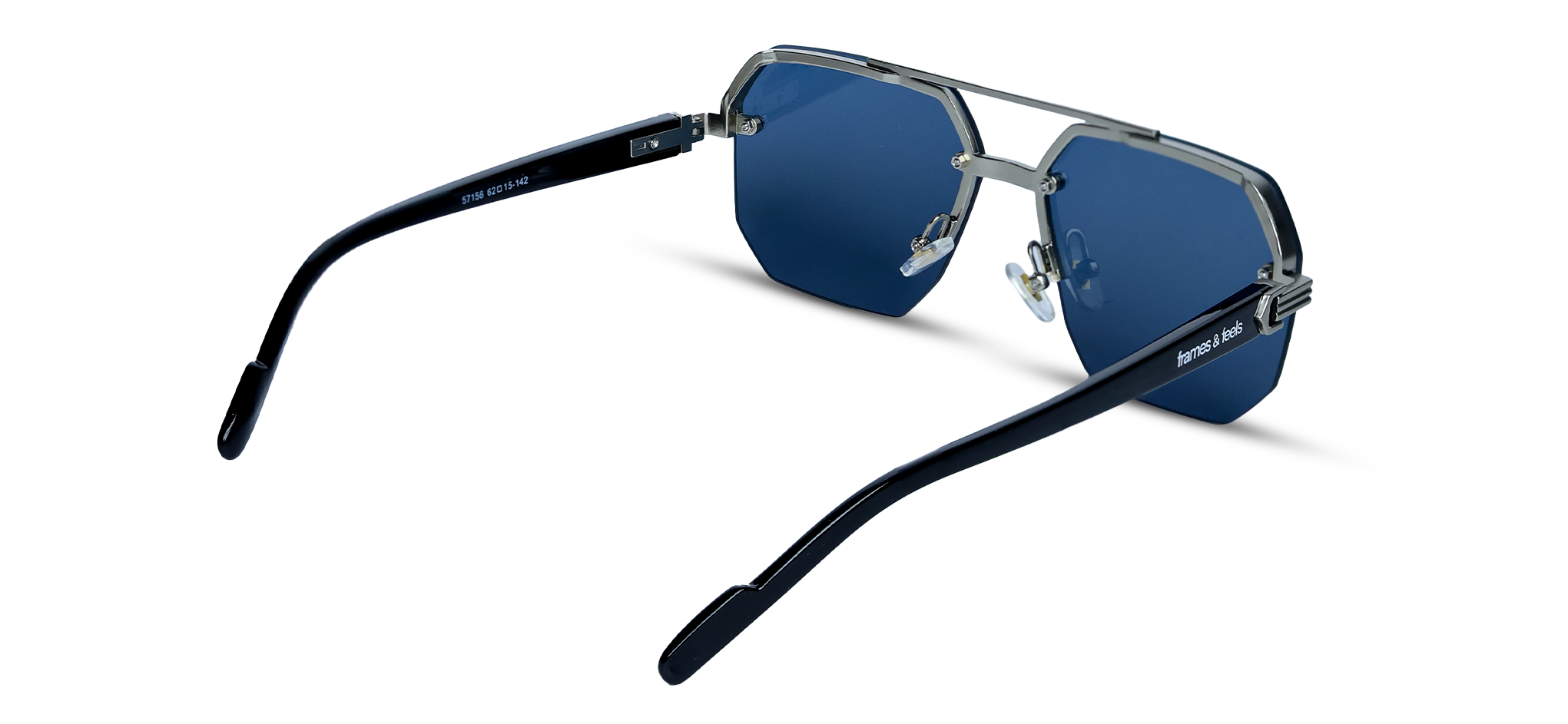 Geometric Sunglasses with Navy Lenses and Silver Hardware (57156 - GOLD-BK - S.BLUE)
