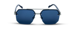 Geometric Sunglasses with Navy Lenses and Silver Hardware