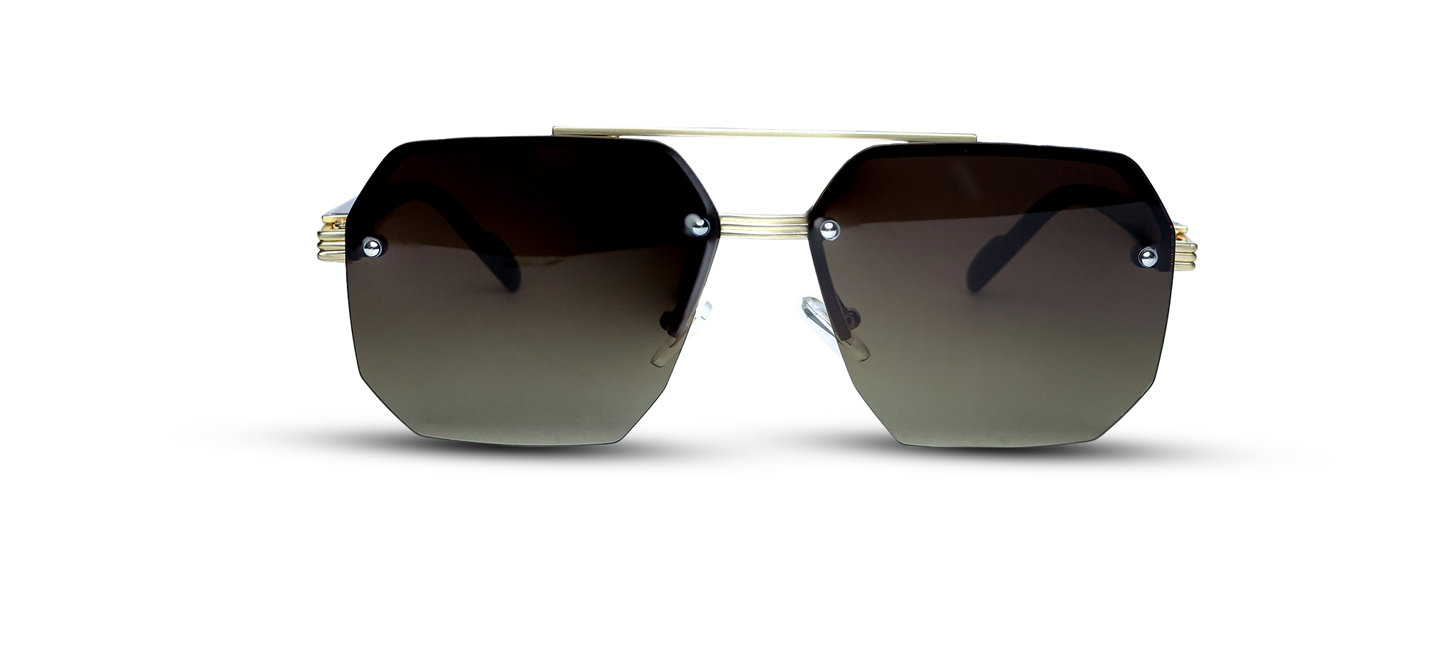 Geometric Sunglasses with Navy Lenses and Silver Hardware (57156 - GOLD-BK - S.BLUE)