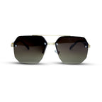 Geometric Sunglasses with Navy Lenses and Silver Hardware