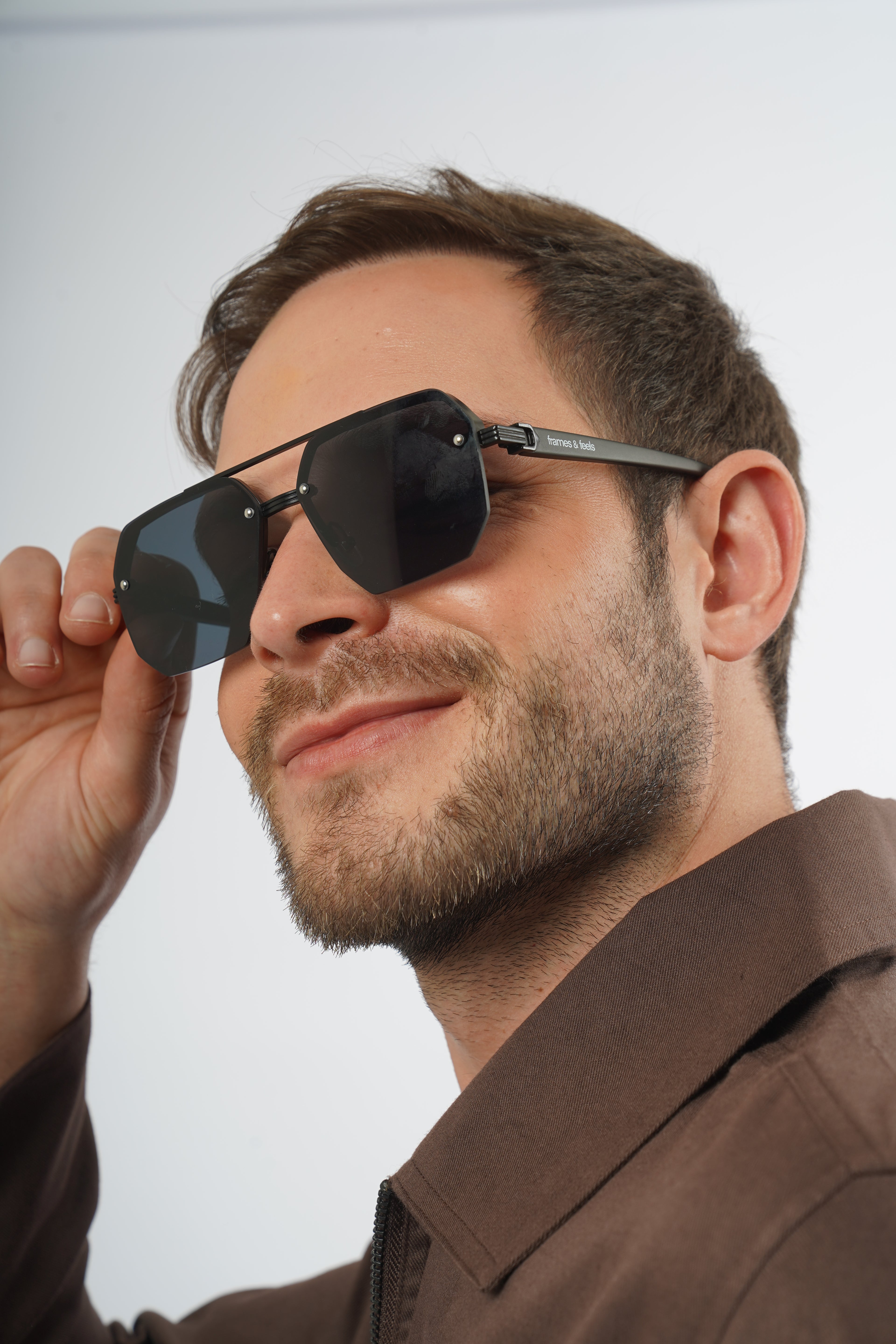 Geometric Sunglasses with Navy Lenses and Silver Hardware